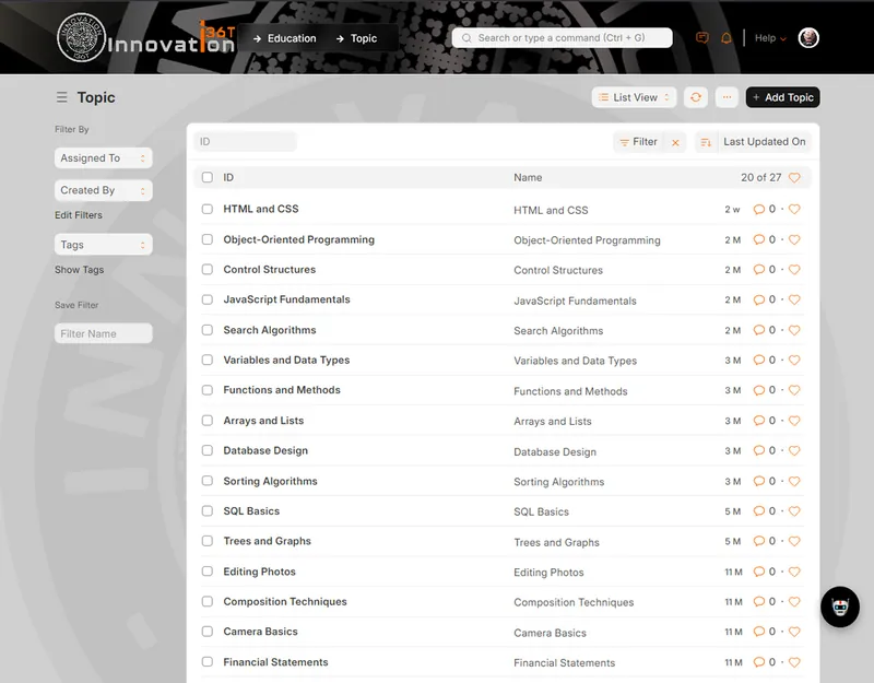 ERP36T Education & Learning Management: Course topic list view