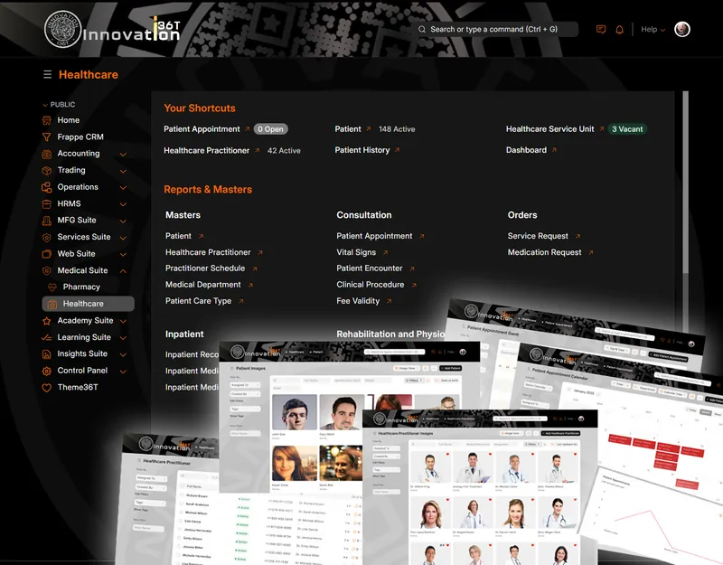 ERP36T Healthcare Management: Workspace shortcuts with practitioner, patient and calendar views