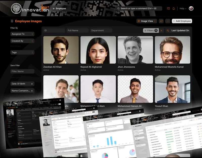 ERP36T HRMS & Payroll: Employee directory with photos and HR screens