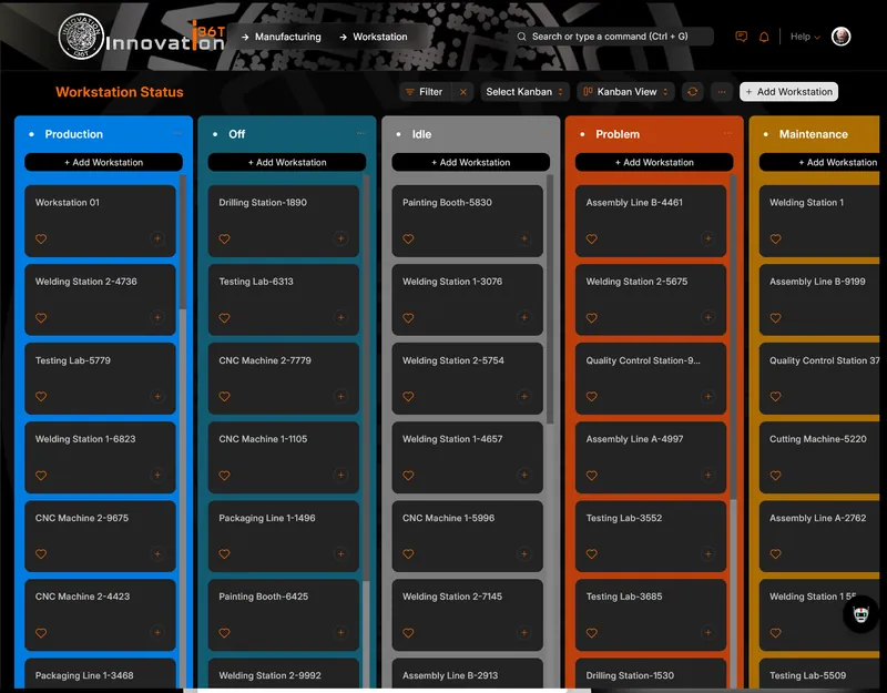 ERP36T Manufacturing: Workstation status Kanban board