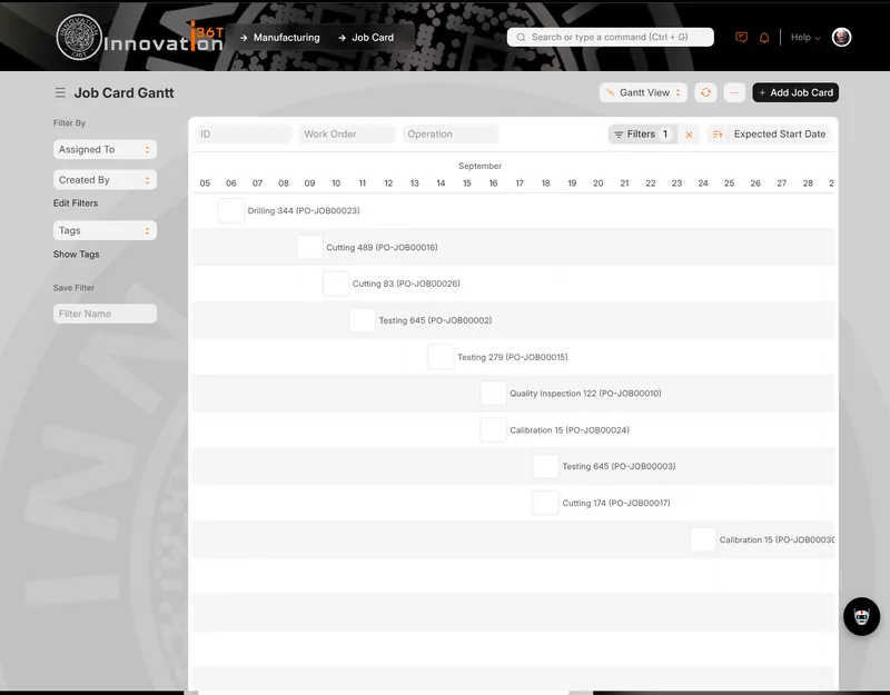 ERP36T Manufacturing: Job card Gantt chart by operation
