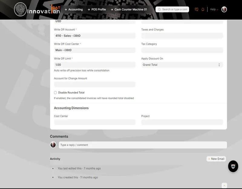 ERP36T Point of Sale: Cash counter profile write-off and accounting dimensions