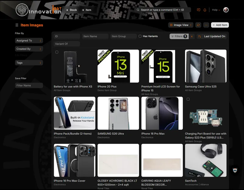 ERP36T Sales & Retail: Item gallery with product photos and filters