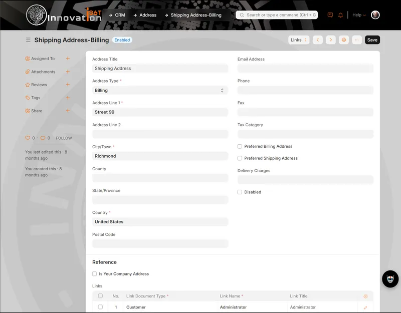 ERP36T Sales & Retail: Billing address form with linked customer