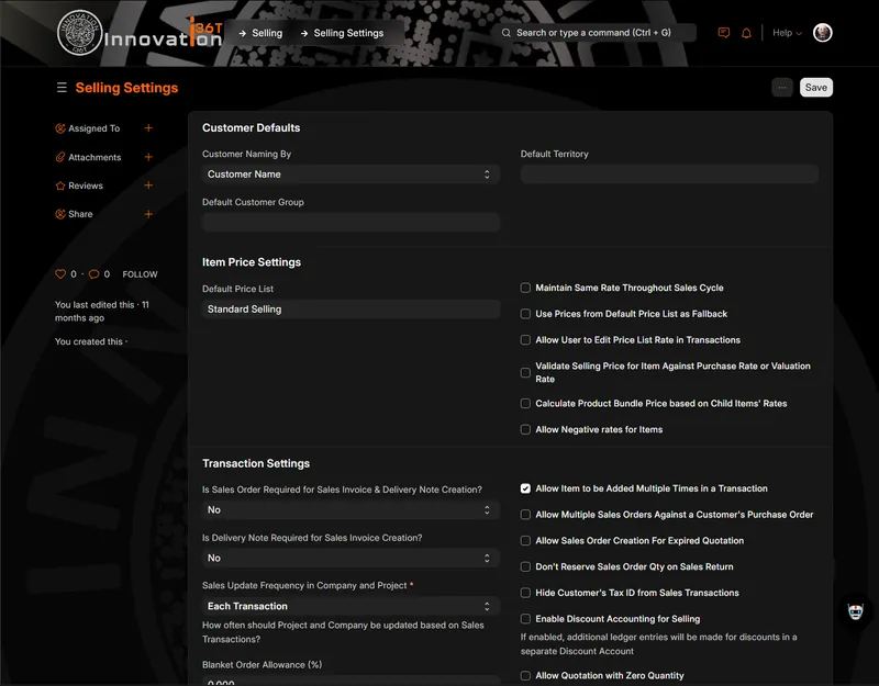 ERP36T Sales & Retail: Selling settings for customer defaults and pricing