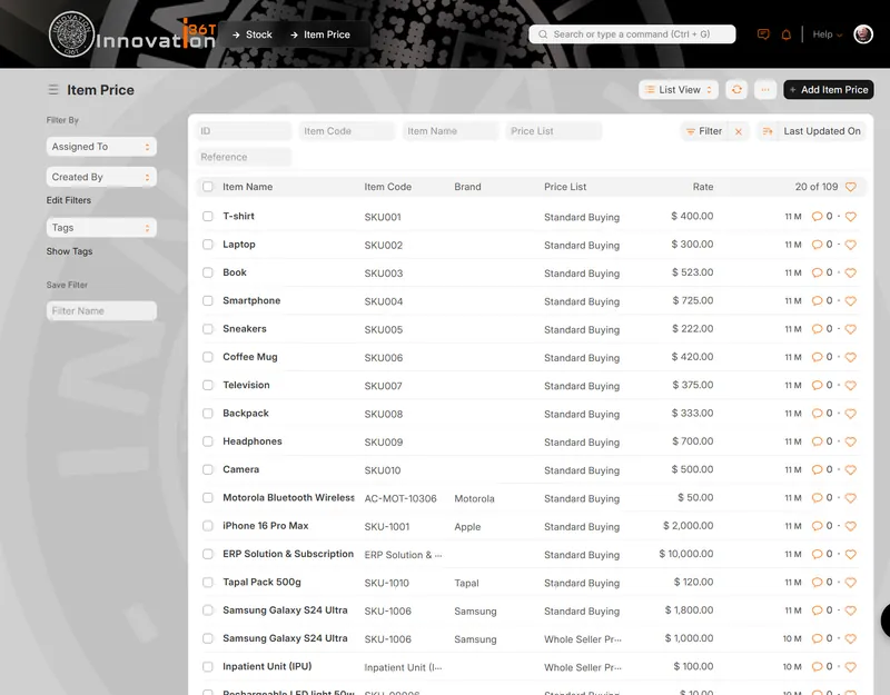 ERP36T Inventory & Supply Chain: Item price list with buying rates