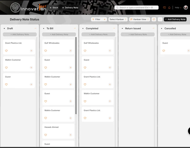 ERP36T Inventory & Supply Chain: Delivery note status Kanban board