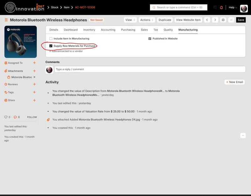 ERP36T Subcontracting: Item setting to supply raw materials for purchase